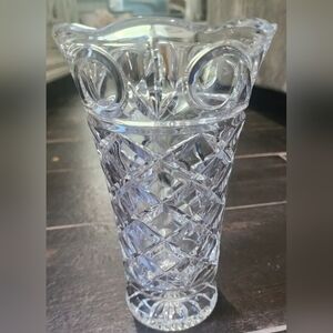 crystal clear industries Cut Glass Diamond Scroll 9" Vase